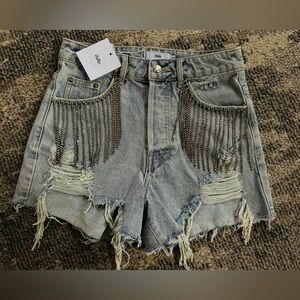 Light Wash Denim Shorts- Rhinestones